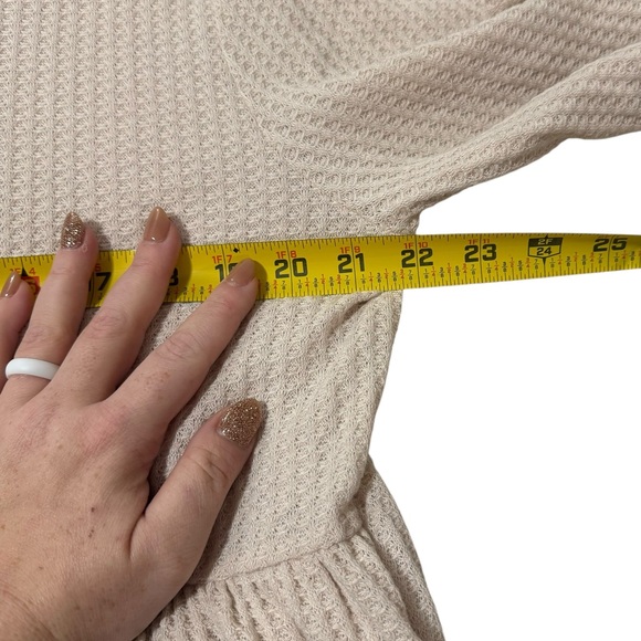 Umgee Waffle Knit Long Sleeve Elbow Patch Cream Babydoll Dress Women’s Size XL - Picture 6 of 12